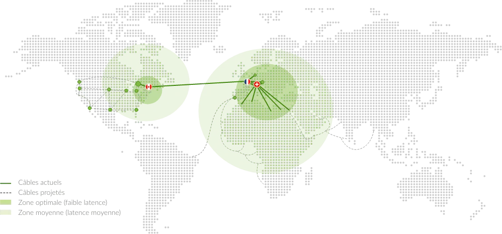 Carte des centres de données (datacenters) de PlanetHoster